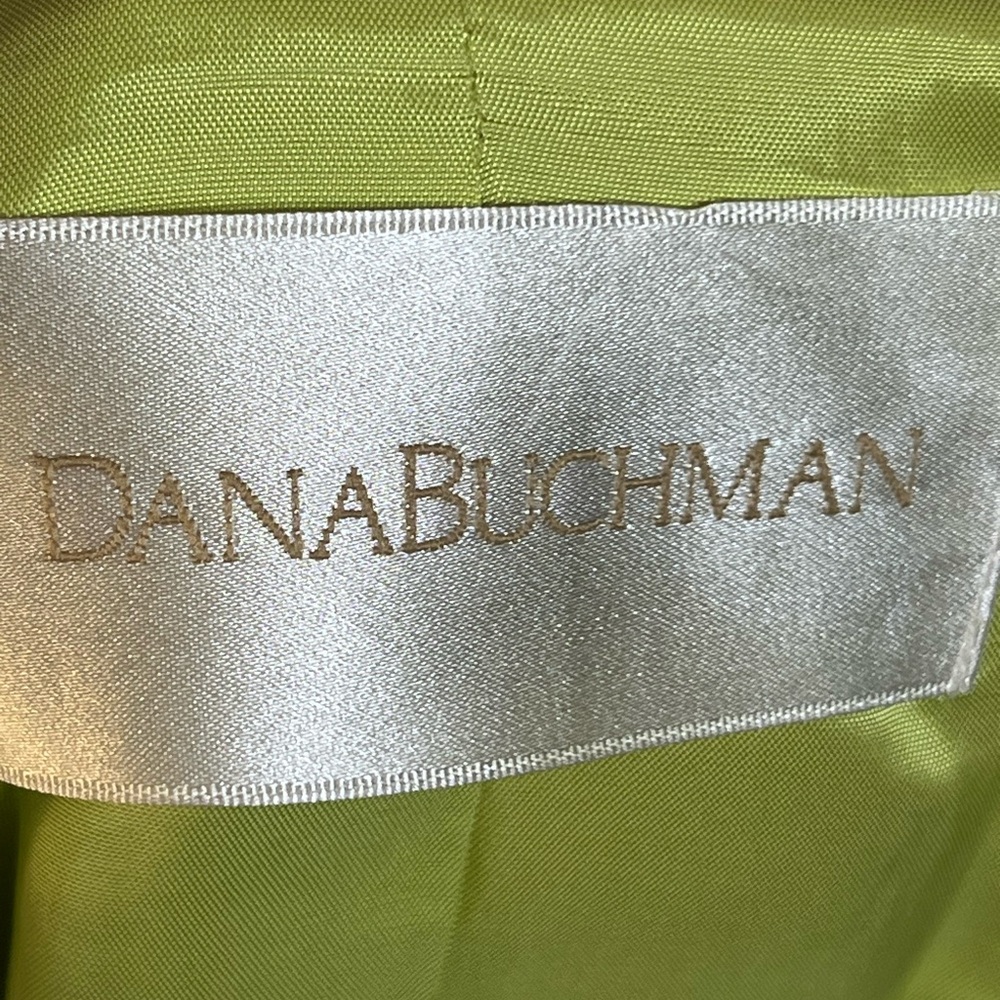 Dana Buchman Lime Green 100% Silk Button-Up Blazer & Skirt Set Belted Sz 12 NWT - Picture 2 of 16